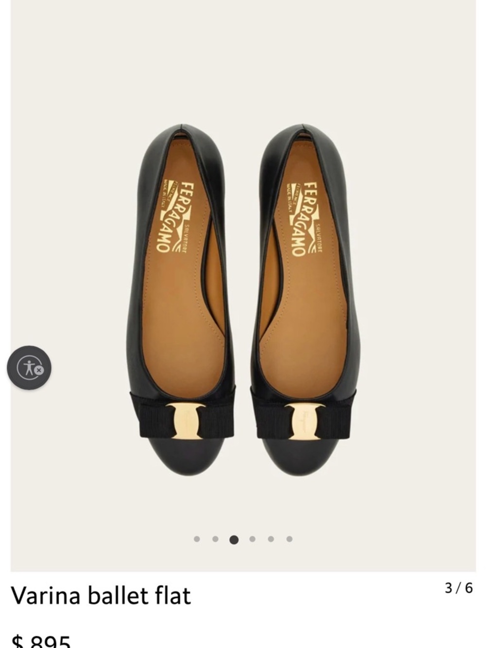 Salvatore Ferragamo Black Leather Bow Ballet Flats with Gold Hardware